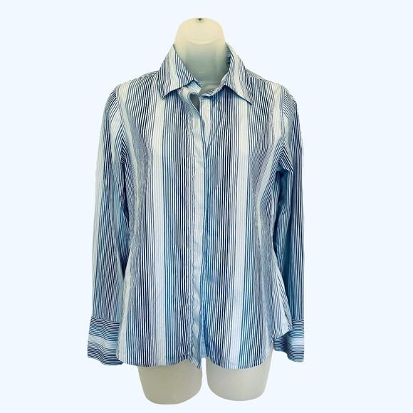 Vtg Y2K Banana Republic Lt. Blue/Dark Blue Striped Button Down Shirt Sz Small - Picture 1 of 7